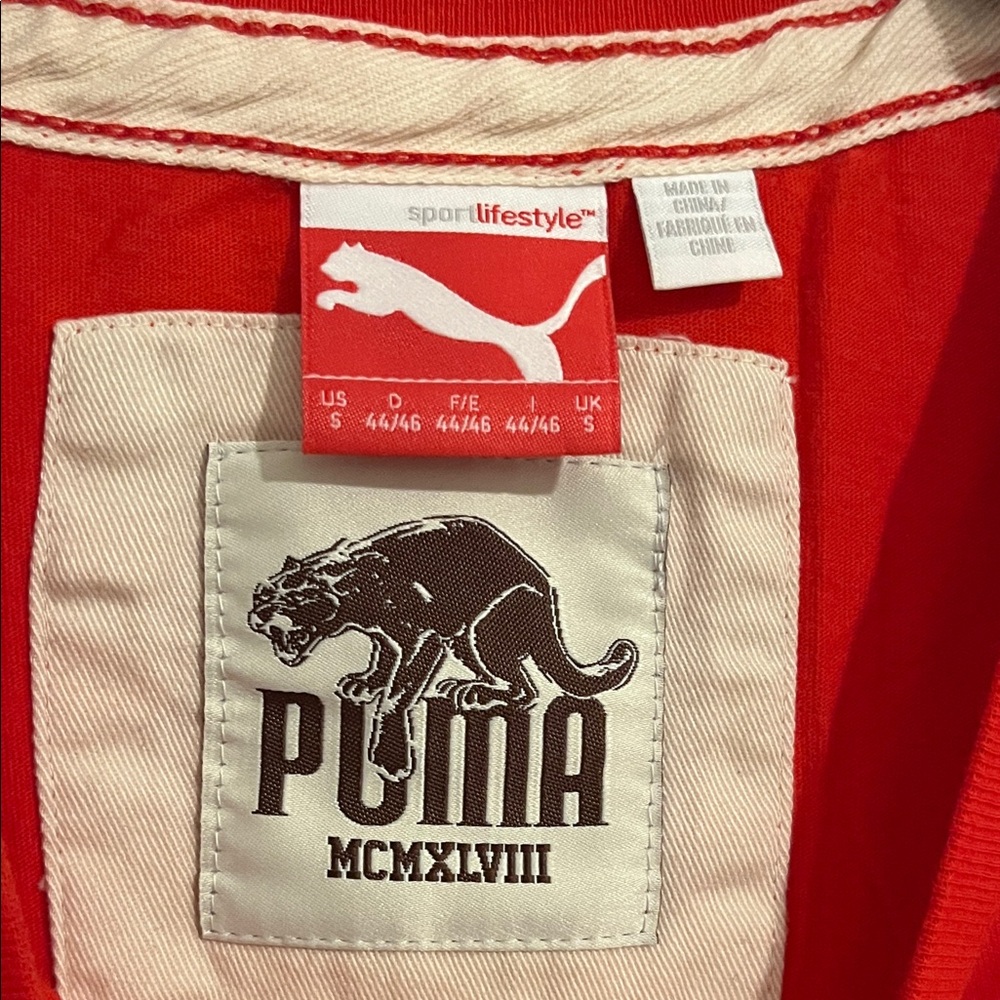Puma Men's Red V-Neck Short Sleeve Tee 100% Cotton Athletic Sporty Blokecore - Picture 2 of 7